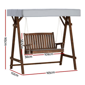 Gardeon Outdoor Wooden Swing Chair Garden Bench Canopy Cushion 2 Seater Charcoal - RnR Galore