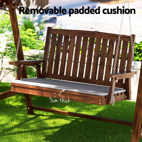 Gardeon Outdoor Wooden Swing Chair Garden Bench Canopy Cushion 2 Seater Charcoal - RnR Galore