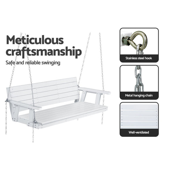 Gardeon Porch Swing Chair with Chain Outdoor Furniture 3 Seater Bench Wooden White - RnR Galore