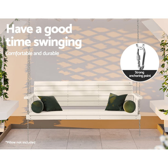 Gardeon Porch Swing Chair with Chain Outdoor Furniture 3 Seater Bench Wooden White - RnR Galore