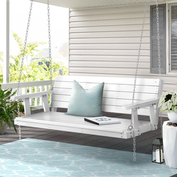 Gardeon Porch Swing Chair with Chain Outdoor Furniture 3 Seater Bench Wooden White - RnR Galore