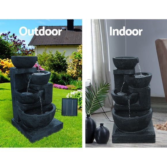 Gardeon Solar Water Feature Cascading Fountain 4 - Tier Bowl LED Lights 72CM Blue - RnR Galore