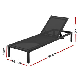 Gardeon Sun Lounge Outdoor Lounger Aluminium Folding Beach Chair Wheels Black - RnR Galore