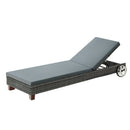 Gardeon Sun Lounge Wicker Lounger Outdoor Furniture Day Bed Wheels Patio Grey - RnR Galore
