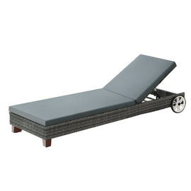 Gardeon Sun Lounge Wicker Lounger Outdoor Furniture Day Bed Wheels Patio Grey - RnR Galore