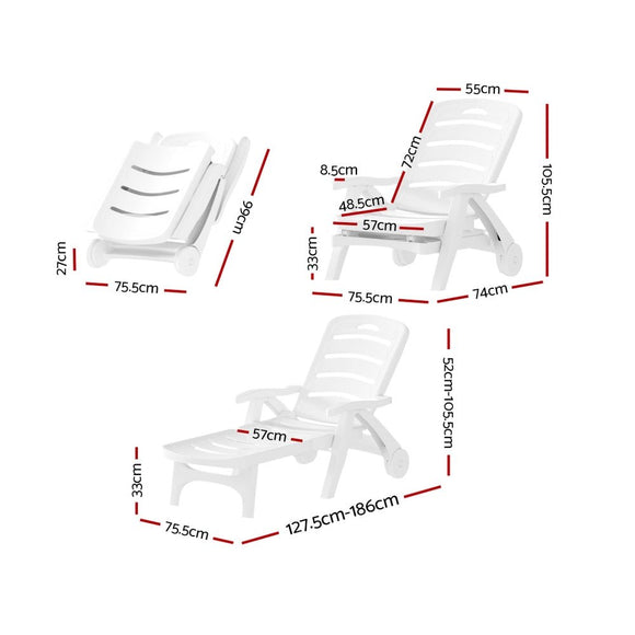 Gardeon Sun Lounger Folding Chaise Lounge Chair Wheels Patio Outdoor Furniture - RnR Galore