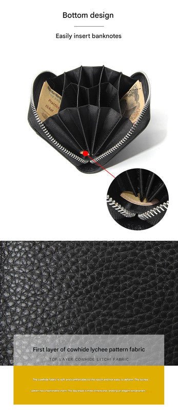 Genuine Leather RFID Blocking Accordion Card Holder & Coin Purse - Large Capacity Zip Wallet(purple) - RnR Galore
