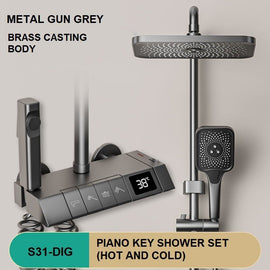 Geobella S31 Luxury Shower System Hot Cold Mixer Shower Set Bathroom Thermostatic SPA Rainfall Bath Tap Bathtub Wall Mount LED Digital Faucet - RnR Galore