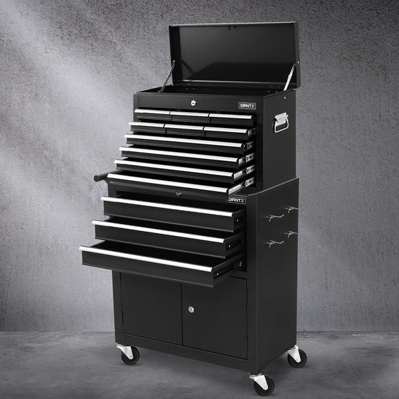 Giantz 13 Drawer Tool Box Cabinet Chest Toolbox Storage Garage Organiser Black - RnR Galore