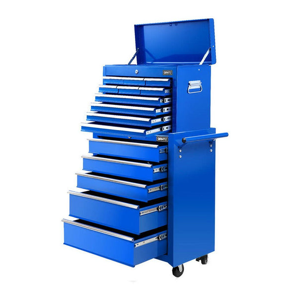 Giantz 15 Drawers Tool Chest Trolley Toolbox 2 - in - 1 Storage Blue - RnR Galore