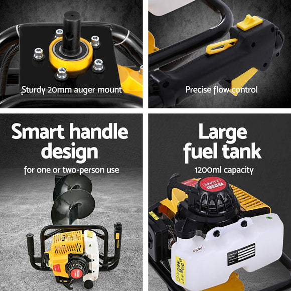 Giantz 82CC Post Hole Digger Petrol Motor Drill Extension Auger Bits Kits - RnR Galore
