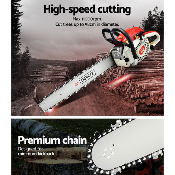 Giantz Chainsaw Petrol 92CC 24" Bar Commercial E - Start Pruning Chain Saw - RnR Galore