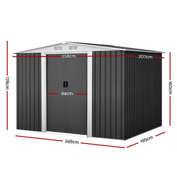 Giantz Garden Shed 2.58x2.07M w/Metal Base Sheds Outdoor Storage Double Door Tool - RnR Galore