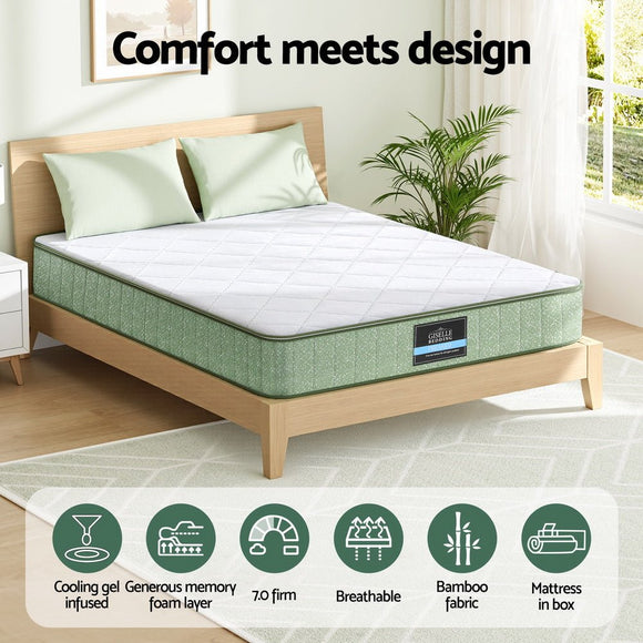 Giselle 25cm Memory Foam Mattress Dual Layer Zipper Cover Cool Charcoal Foam Mattresses Double - RnR Galore