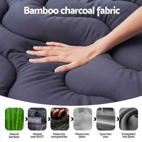 Giselle 5cm Mattress Topper Pillowtop toppers Bamboo Charcoal King - RnR Galore