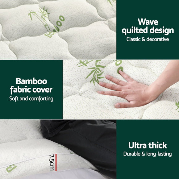 Giselle Bedding Mattress Topper Pillowtop Bamboo 7.5cm Single - RnR Galore