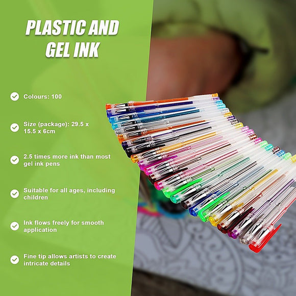 Glitter Gel Pens (100 pack) with 2.5X More Ink - Craft, Kids & Adult Colouring - RnR Galore