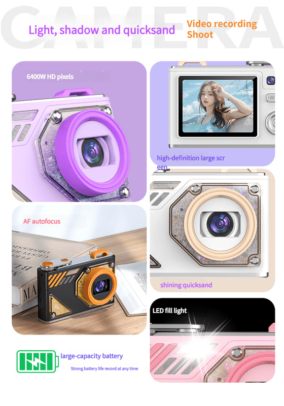 Glitter Sand Design 64MP HD Digital Camera with LED Fill Light & Auto Focus(purple) - RnR Galore