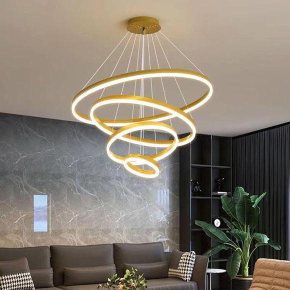 Gold 4 Rings Minimalist LED Pendant Light Adjustable Circular Chandelier - RnR Galore