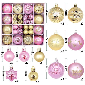 Gold and pink 44 - Piece Assorted Christmas Baubles Set with Elegant Designs in Wooden Gift Box - 3 - 6cm Decorative Ornaments for Tree, Home & Holiday Display - RnR Galore