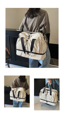 Green and Black Large Capacity Travel Bag with Wet/Dry Separation - Canvas + Polyester, Lightweight Handbag for Short Trips and Fitness, Fits on Luggage - RnR Galore