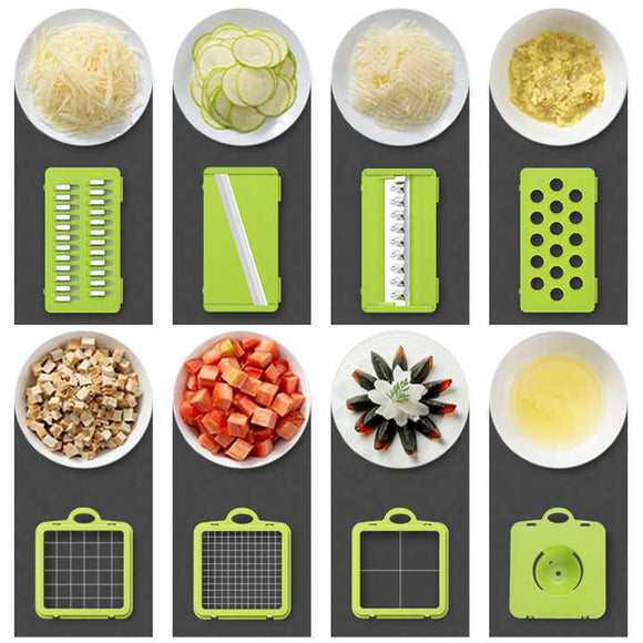 Green And Grey Ultimate 12 - in - 1 Multi - Functional Vegetable Slicer Dicer Chopper - Mandoline with Storage Containers & Drain Basket - RnR Galore