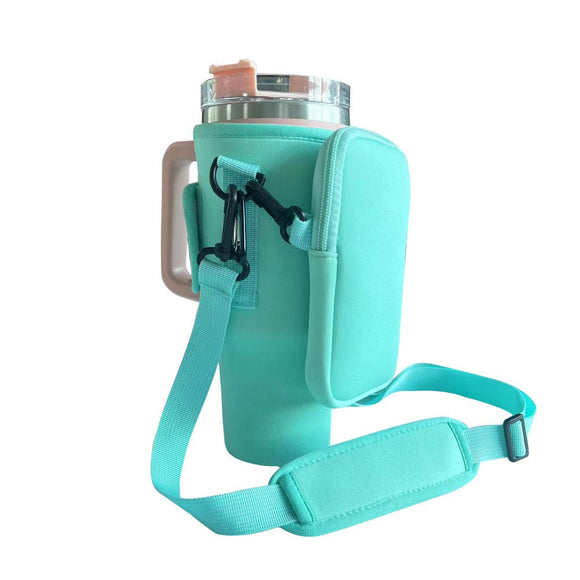 Green Crossbody Tumbler Carrier with Detachable Wallet Pouch and Adjustable Strap - RnR Galore