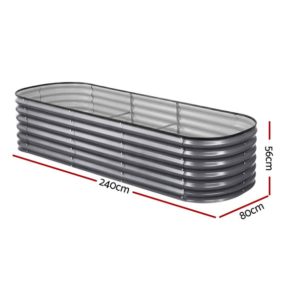 Green Fingers 3 Pcs Raised Garden Bed Kit Oval Galvanized Steel Planter Boxes 240x80x56cm, Heavy Duty Metal Elevated Garden Bed for Vegetables Flowers Herbs, with Safety Edging, Gloves & Pegs Included - RnR Galore