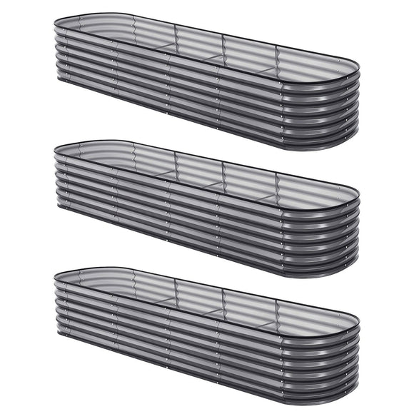 Green Fingers 3 Pcs Raised Garden Bed Kit Oval Galvanized Steel Planter Boxes 320x80x56cm, Heavy Duty Metal Elevated Garden Bed for Vegetables Flowers Herbs, with Safety Edging, Gloves & Pegs Included - RnR Galore
