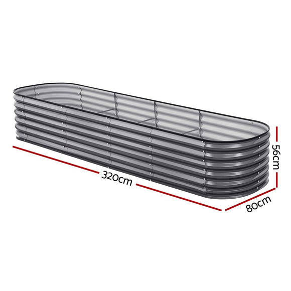Green Fingers 3 Pcs Raised Garden Bed Kit Oval Galvanized Steel Planter Boxes 320x80x56cm, Heavy Duty Metal Elevated Garden Bed for Vegetables Flowers Herbs, with Safety Edging, Gloves & Pegs Included - RnR Galore