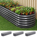 Green Fingers 3 Pcs Raised Garden Bed Kit Oval Galvanized Steel Planter Boxes 320x80x56cm, Heavy Duty Metal Elevated Garden Bed for Vegetables Flowers Herbs, with Safety Edging, Gloves & Pegs Included - RnR Galore