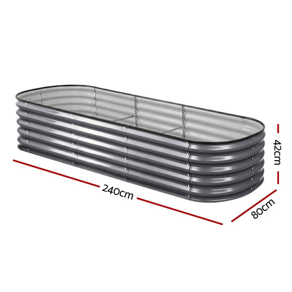 Green Fingers 4 Pcs Raised Garden Bed Kit Oval Galvanized Steel Planter Boxes 240x80x42cm, Heavy Duty Metal Elevated Garden Bed for Vegetables Flowers Herbs, with Safety Edging, Gloves & Pegs Included - RnR Galore