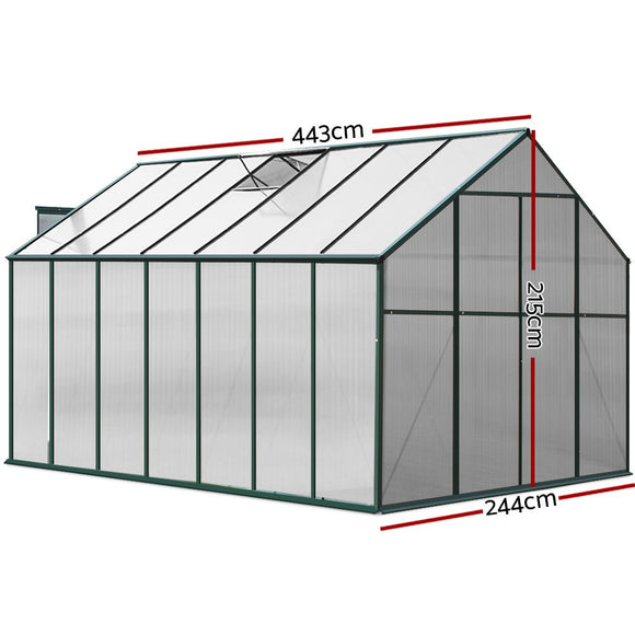Green Fingers Greenhouse 4.43x2.44x2.15M Aluminium Polycarbonate Green House Garden Shed - RnR Galore