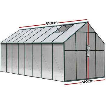 Green Fingers Greenhouse 5.1x2.44x2.1M Aluminium Polycarbonate Green House Garden Shed - RnR Galore