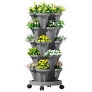 Green Fingers Raised Garden Bed 5 Tier Vertical Garden Grey Strawberry Stackable Planters Herbs Petunias - RnR Galore