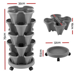 Green Fingers Raised Garden Bed 5 Tier Vertical Garden Grey Strawberry Stackable Planters Herbs Petunias - RnR Galore