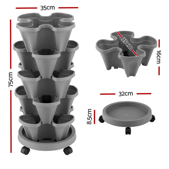 Green Fingers Raised Garden Bed 5 Tier Vertical Garden Grey Strawberry Stackable Planters Herbs Petunias - RnR Galore