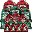 Green grid Christmas Gift Drawstring Bags Set - Festive Burlap Style Pouches for Candy & Apples - Holiday Decoration - 10 Pcs - RnR Galore