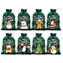 Green grid Christmas Gift Drawstring Bags Set - Festive Burlap Style Pouches for Candy & Apples - Holiday Decoration - 10 Pcs - RnR Galore