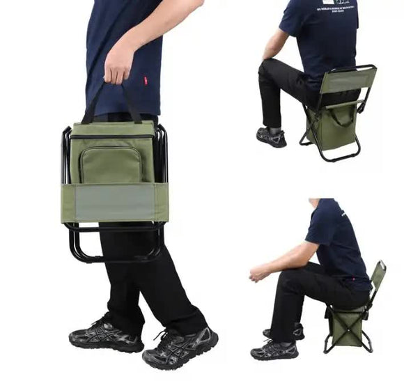 Green Portable 3 - in - 1 Folding Camping Chair with Storage Bag, Backrest, and Insulated Cooler for Outdoor Fishing, Hiking, and Picnics - RnR Galore