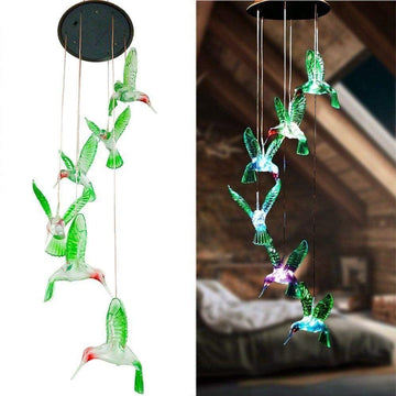Green Solar Powered Hummingbird Wind Chime(Without bell) - Color - Changing LED Hanging Garden Light Outdoor Decor - RnR Galore