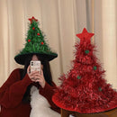 Green Sparkly Tinsel Christmas Tree Hat - Festive Holiday Party Headwear for Adults & Kids - RnR Galore
