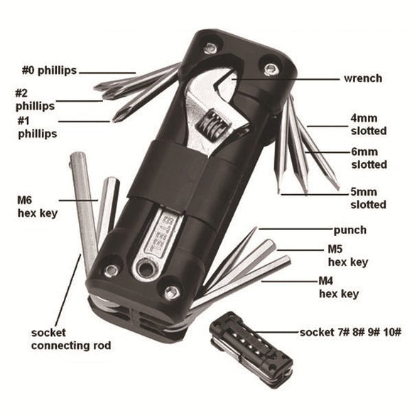 Green Versatile 16 - in - 1 Bike & Motorcycle Multi - Tool - Portable Repair Kit with Adjustable Wrench - RnR Galore