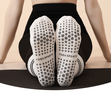 Grey (3 - Pack) Unisex Striped Non - Slip Grip Socks - Cotton Crew Socks for Yoga, Pilates & Home Workouts - RnR Galore