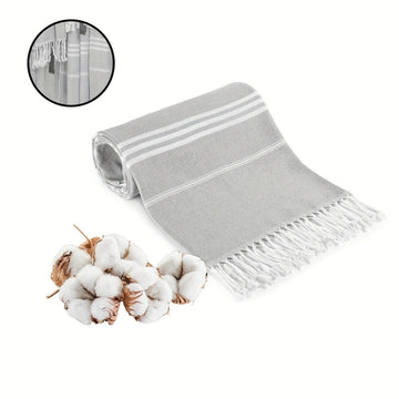 Grey Chic Striped 100% Cotton Beach Towel with Tassels - Extra Large & Absorbent (180x90cm) - RnR Galore