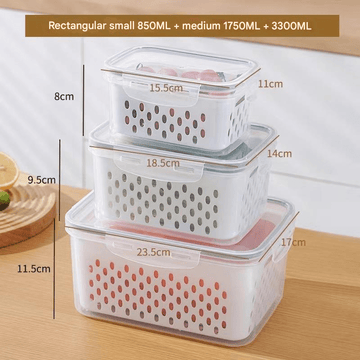 Grey Food - Grade Refrigerator Storage Container Set – Ventilated, Leak - Proof & Microwave - Safe Produce Keeper for Fruits, Vegetables & Meat (3 - Piece Set) - RnR Galore