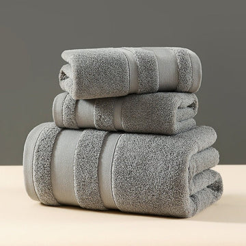 Grey Premium 3 - Piece 100% Cotton Towel Set - Ultra Soft, Absorbent & Quick - Dry for Bathroom - RnR Galore
