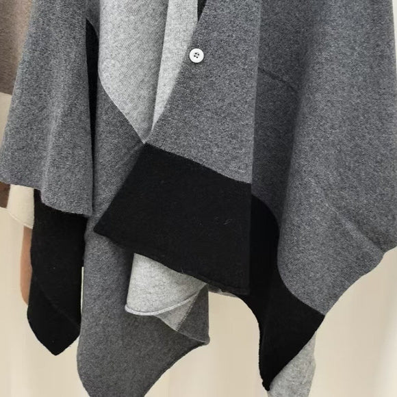 Grey Pure Wool Extra Large Shawl Scarf Color Block Multi - functional Warm Cashmere Cape Poncho - RnR Galore