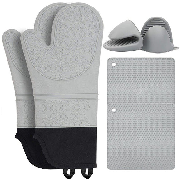 Grey Set BPA - Free Non - Slip Silicone Oven Mitts - Heat Resistant Gloves with Honeycomb Pattern for Kitchen Safety - RnR Galore