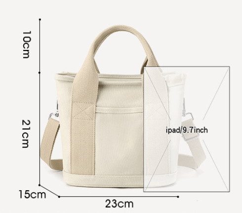 Grey Small Canvas Tote Bag Crossbody Lunch Handbag with Adjustable Strap Fits 9.7 Inch Tablet for Women Daily Work and Travel - RnR Galore
